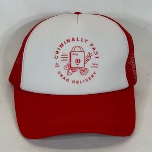 Super “Fast Snag Delivery” Trucker Hat – Red/White Mesh Cap Campus Couriers